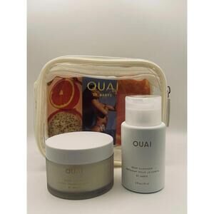 OUAI St. Barts Travel Set with Body Cream 3.4 oz, Body Cleanser 3 fl oz and Case